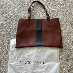 Vince Camuto Luck Tote Bag (Brown Vegan Leather Black Stripe)